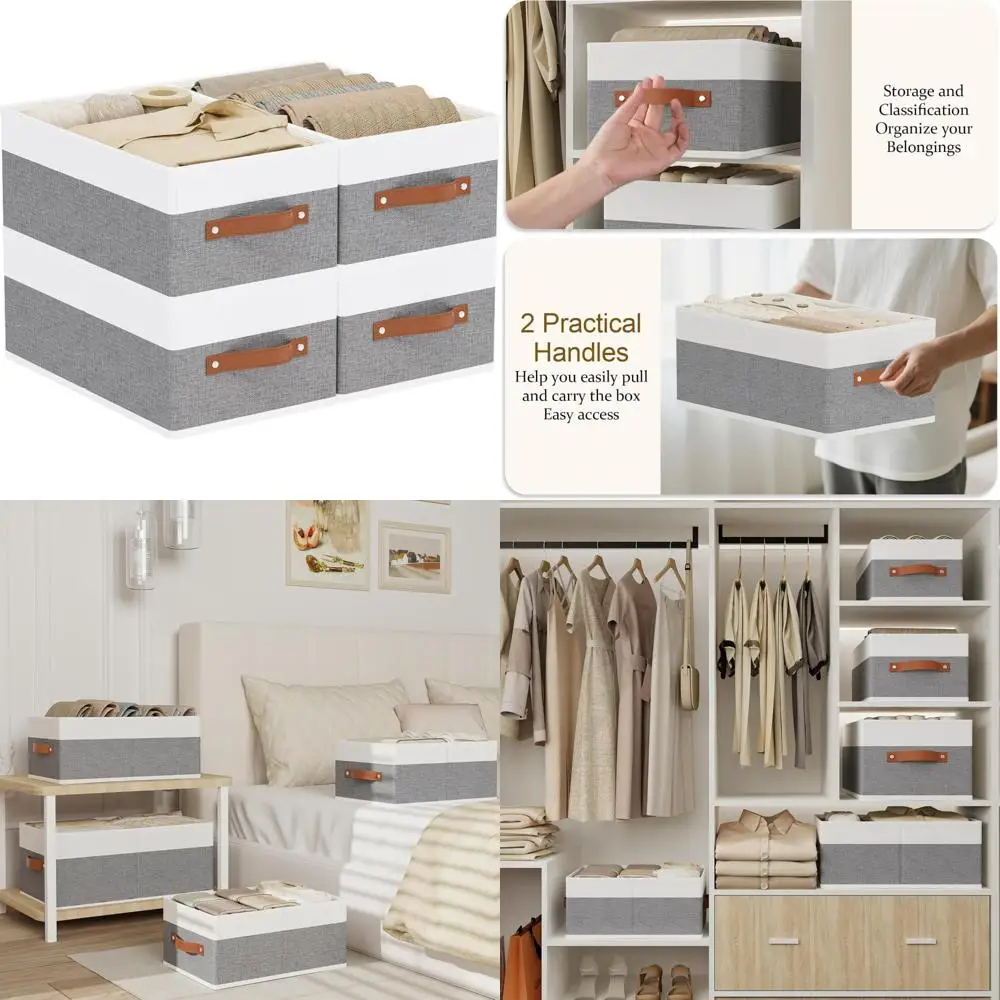 صناديق تخزين قابلة للطي، صندوق خزانة مقاس 16.1 × 9.8 × 6.5 بوصة مع مقابض، وصناديق ملابس قماشية للأدراج، وسلال لتنظيم S #1