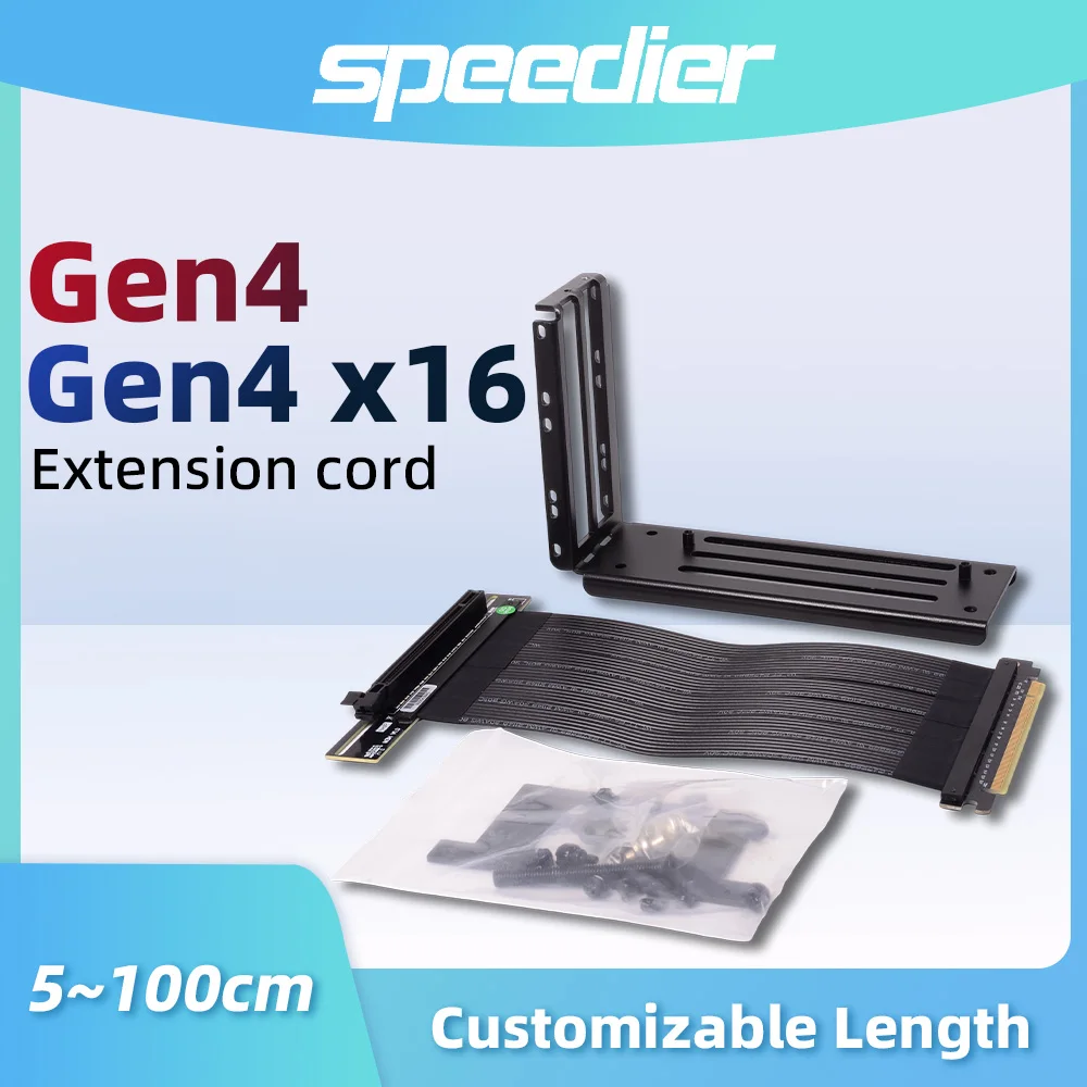 PCIe 4.0 X16 To X16 Adapter Cable GPU Extension 90 Degrees GEN4 Riser Silver for ATX Motherboard Chassis RTX4090 RX7900x