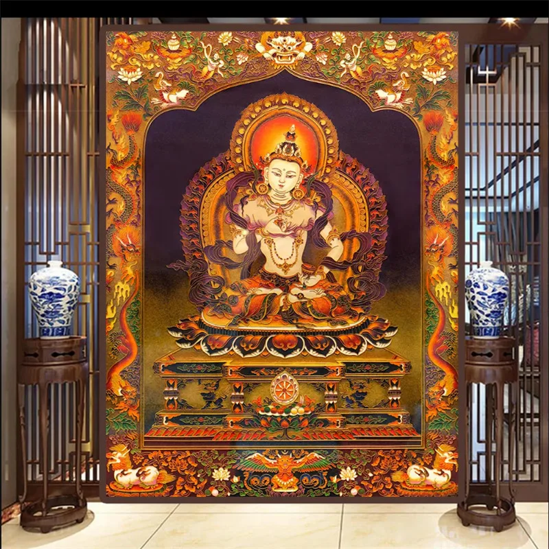 

Thangka King Kong Sakyamuni Buddha Statue 3D Embossed Mural Photo Wallpaper for Hotel Restaurant Entrance Hallway Wall Paper 3D