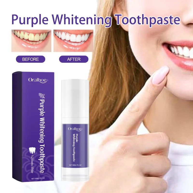 Dentifrice blanchissant violet pour les dents, élimine la fumée de café, haleine fraîche SAF, soins d'hygiène buccale, livraison rapide et gratuite