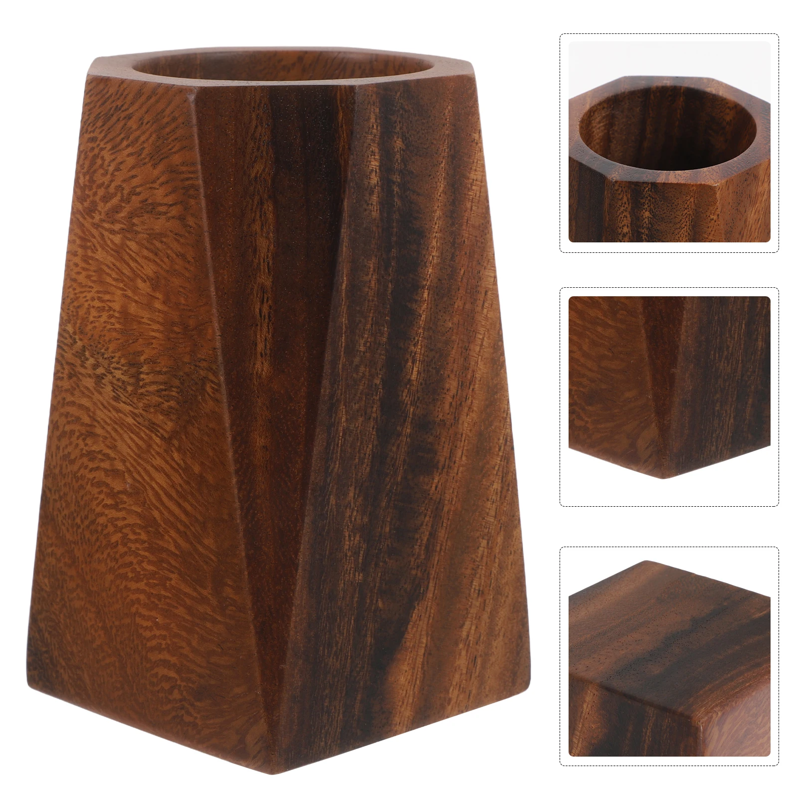 

Octagonal Wooden Pen Holder Black Walnut Large Capacity Desktop Organizer Storage Container For Home Office Farmhouse Decorative