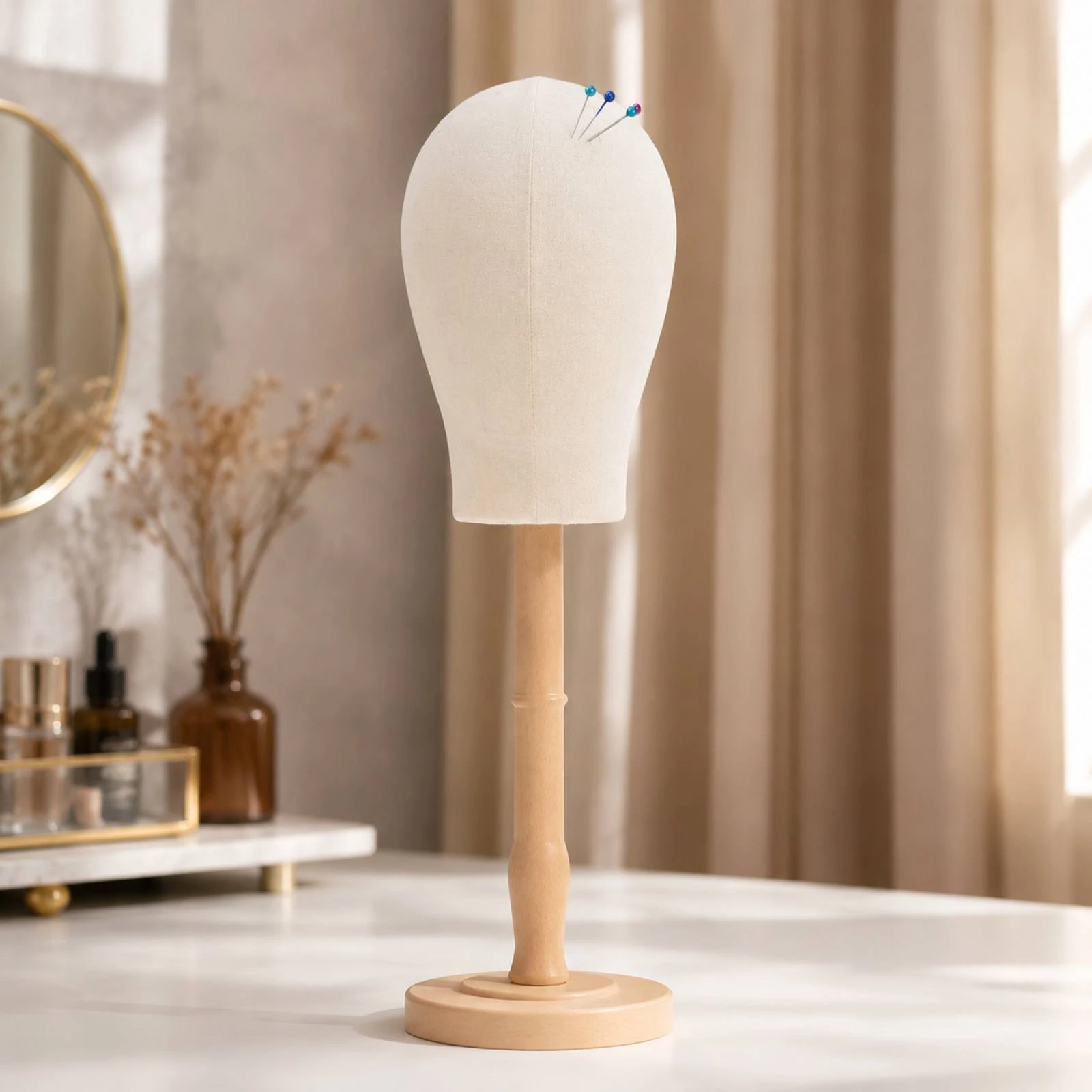 Hat Display Stand Freestanding Hat Mannequin Head Head Form with Stand Wooden Professional for Retailers, Shop Displays