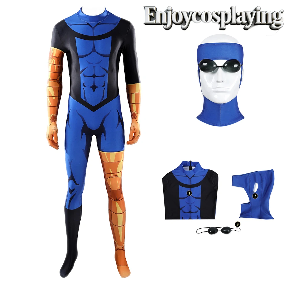 

2026 Mark Grayson Cosplay Blue Jumpsuit Color Blocking Men Adult Costume Cartoon Invincible Halloween Carnival Party Outfits