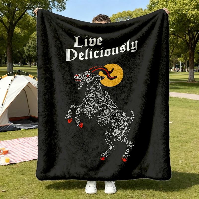 Black Philip Live Deliciously T, Flannel Blanket, Horror Movie Graphic Flannel Throw for The Witch