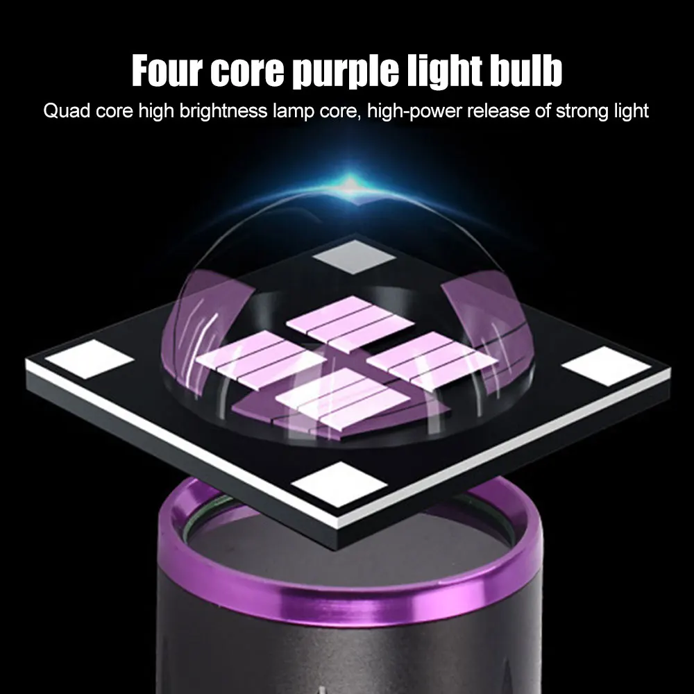 High Power 365nm UV Flashlight Fluorescent Antigen Reagent Detection Lamp UV Black Mirror Woodruff  Special Identification Light