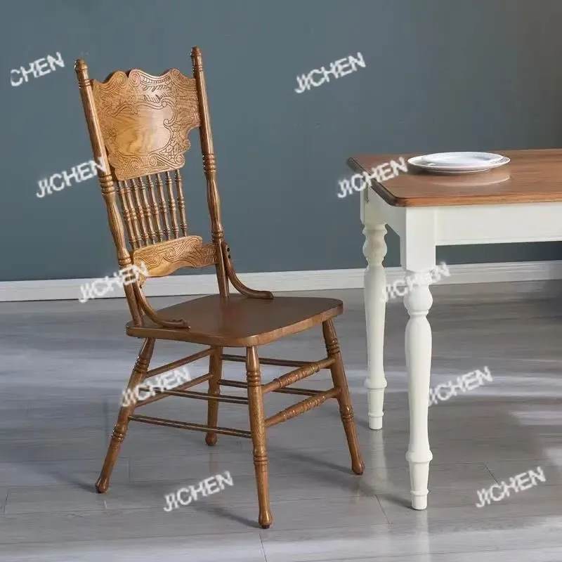 

Американский французский простой обеденный стул из массива дерева в ретро-стиле для дома, свадебных фотосессий, отдыха, гостиной, с резьбой.