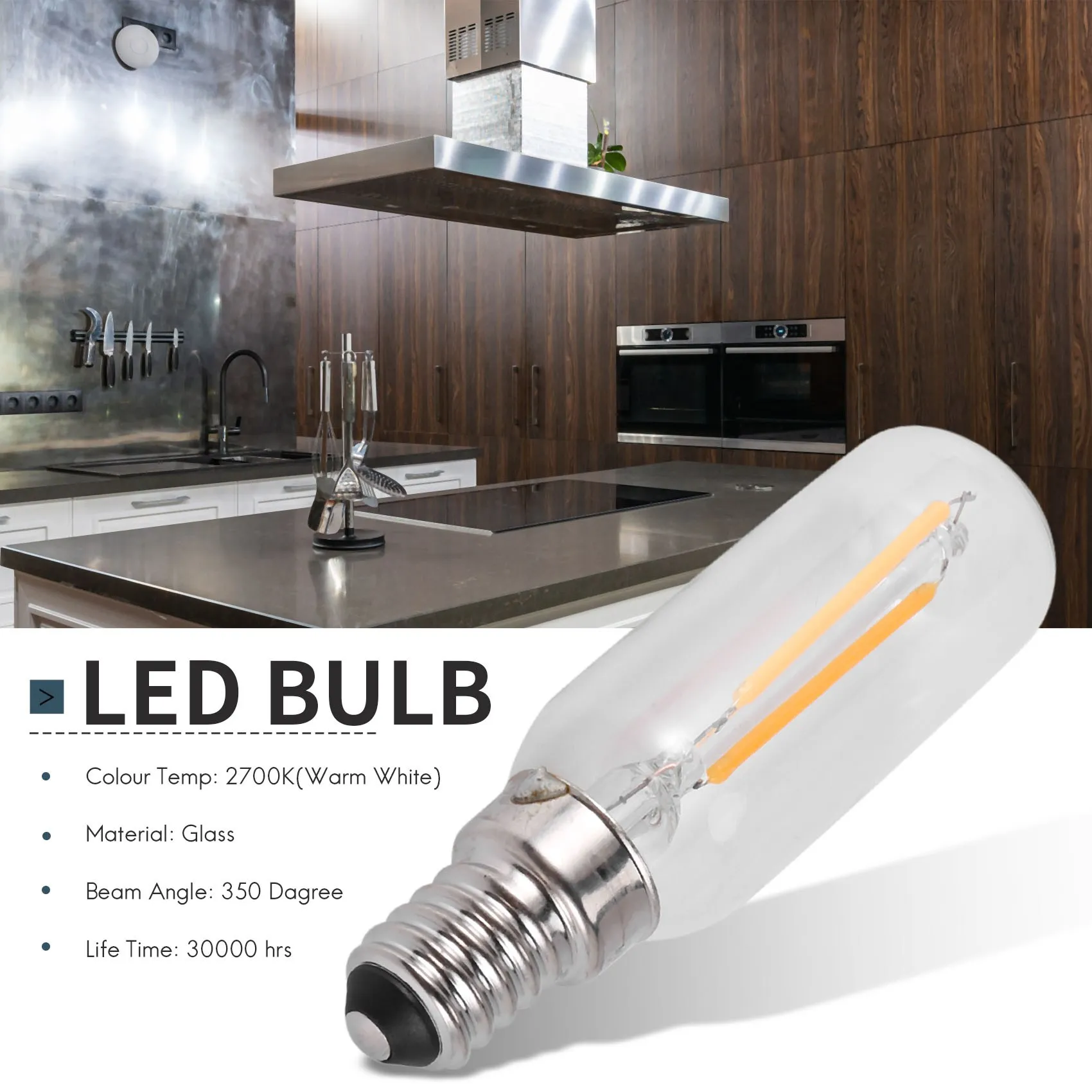 Extractor de campana de Cocina LED, Bombilla de ventilador, Blanco cálido, E14, 3W, 2 uds.