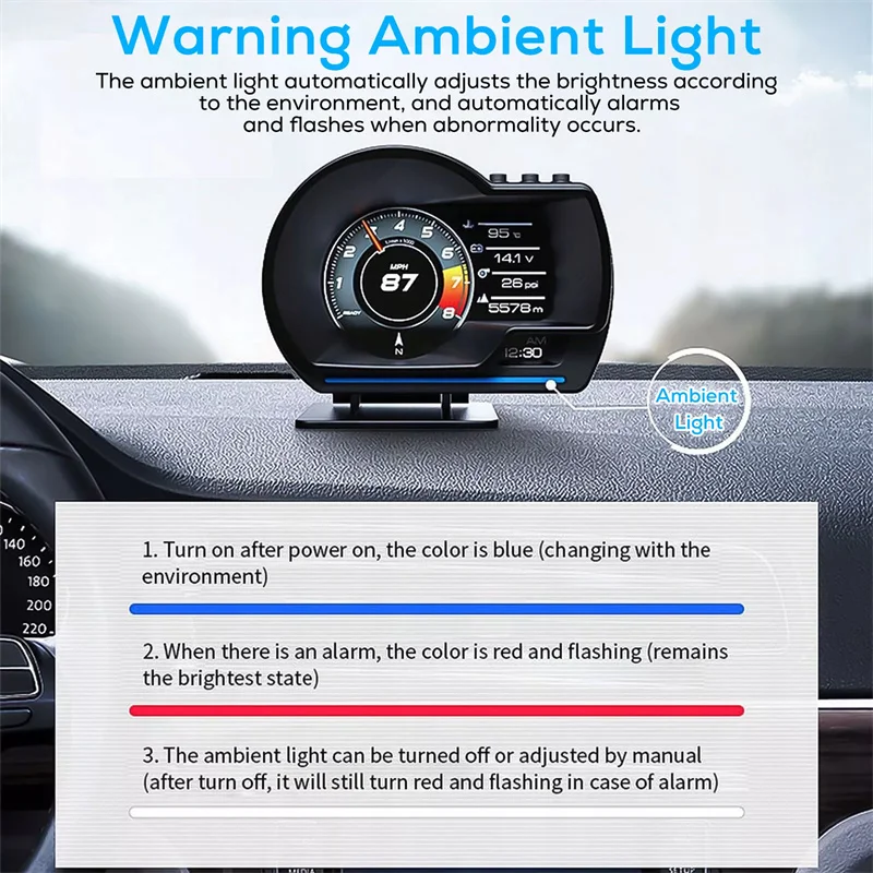 OBD2 GPS Dual System HUD P6 Head Up Display Speedometer Gauge Water Temp Turbo Car Accessory Universal Fit High Quality