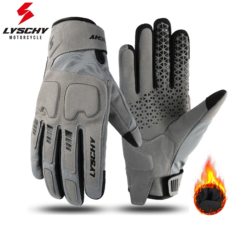 LYSCHY Winter Motorcycle Gloves Full Finger Warm Wear‑Resistant Anti‑Fall Touch Screen Motorbike Motocross Riding Gloves