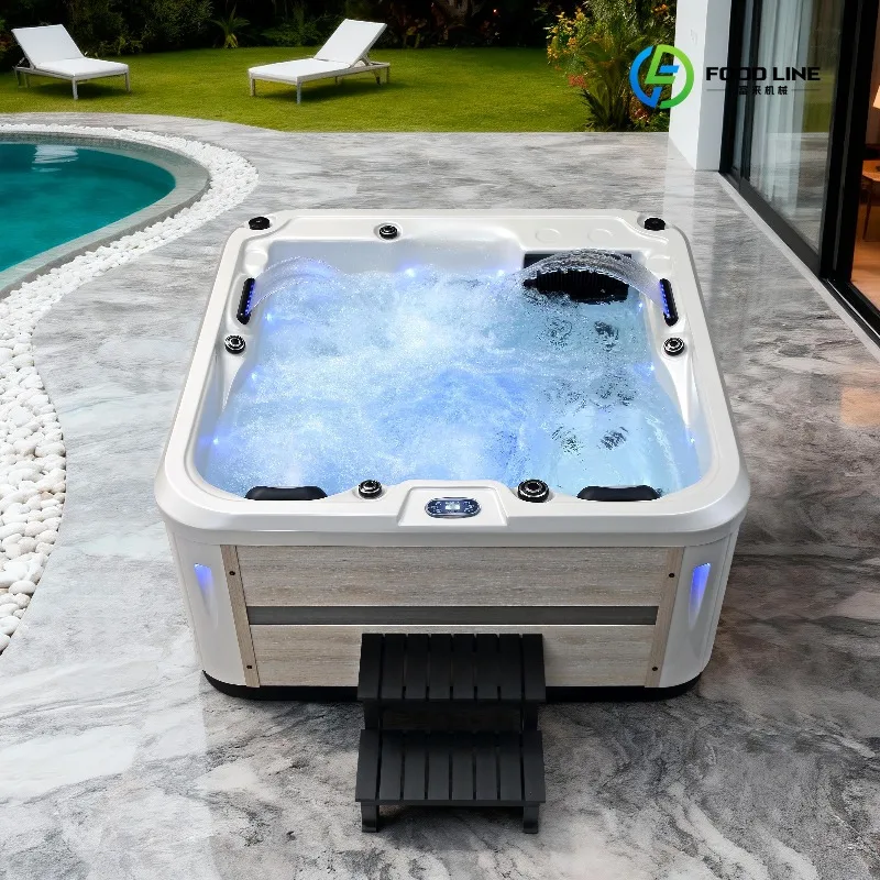 FL Customized Outdoor Hot Tub Garden Jacuzzis Acrylic Pearl White Color Optional Wood Skirts Backyard Villa