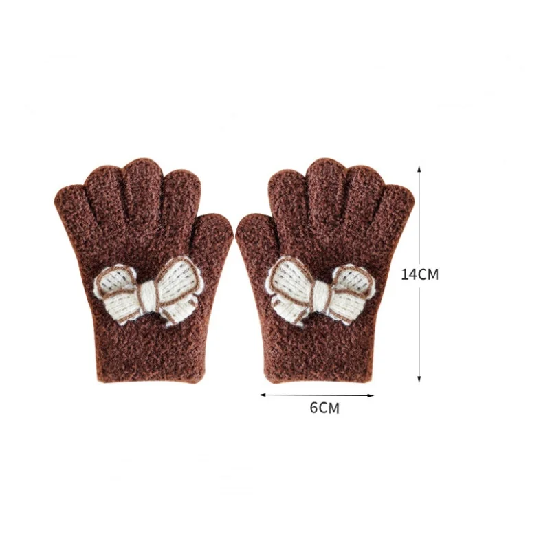 韓国スタイルニット手袋女の子のための冬暖かい厚い豪華な五本指子供手袋かわいい弓子供のファッション手袋新しい