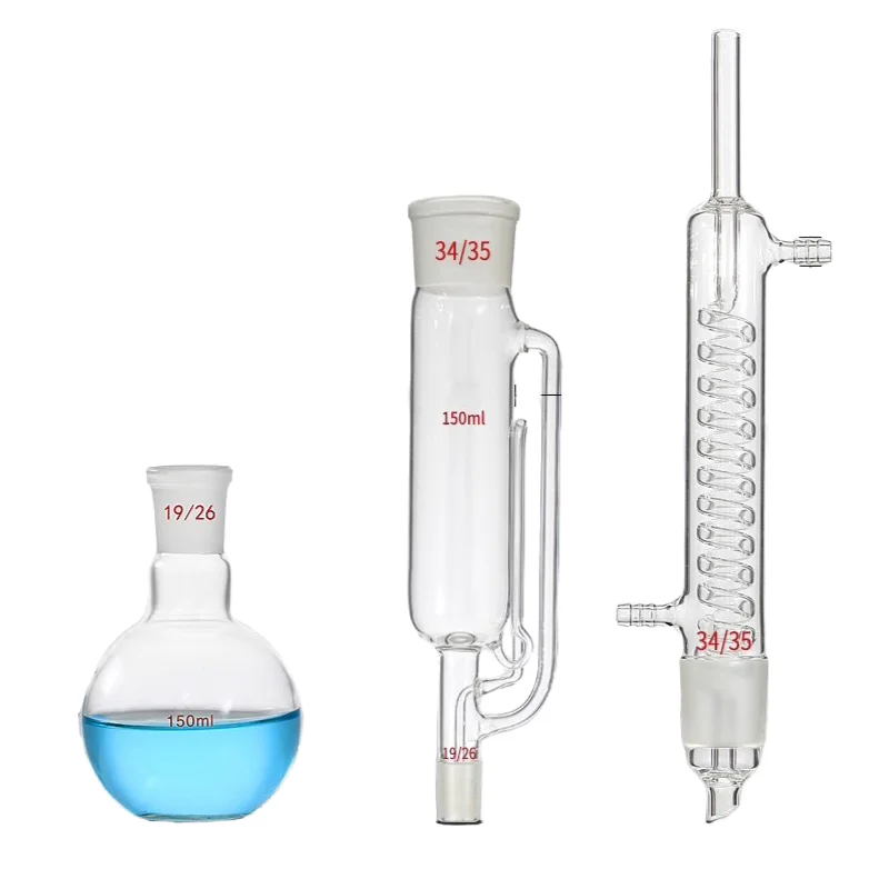 ガラス厚壁ソックスレット抽出器,コンデンサー付き脂肪抽出器,60-5000ml