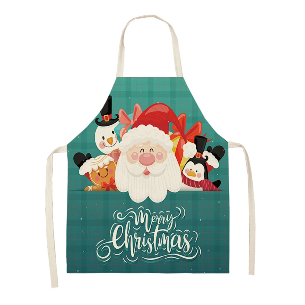 Linen Santa Kitchen Apron Christmas Snowman Unisex Dinner Party Cooking Bib  Tree  Cleaning