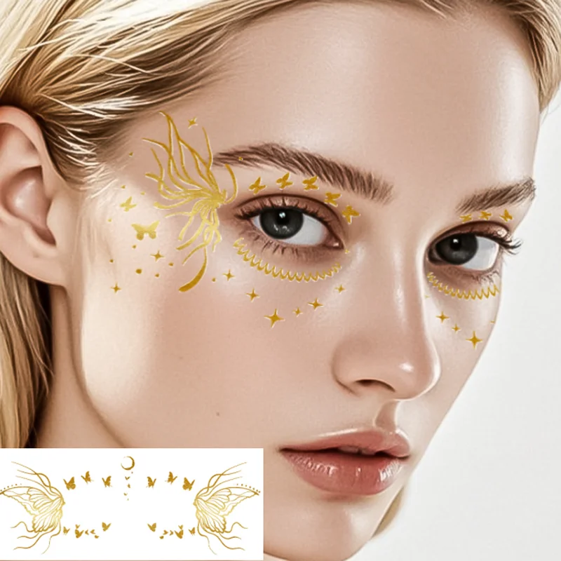 

Gold Glitter Butterfly Facial Tattoo Sticker DIY Festival Party Eyebrow Transfer Makeup Decals Face Art Decorations