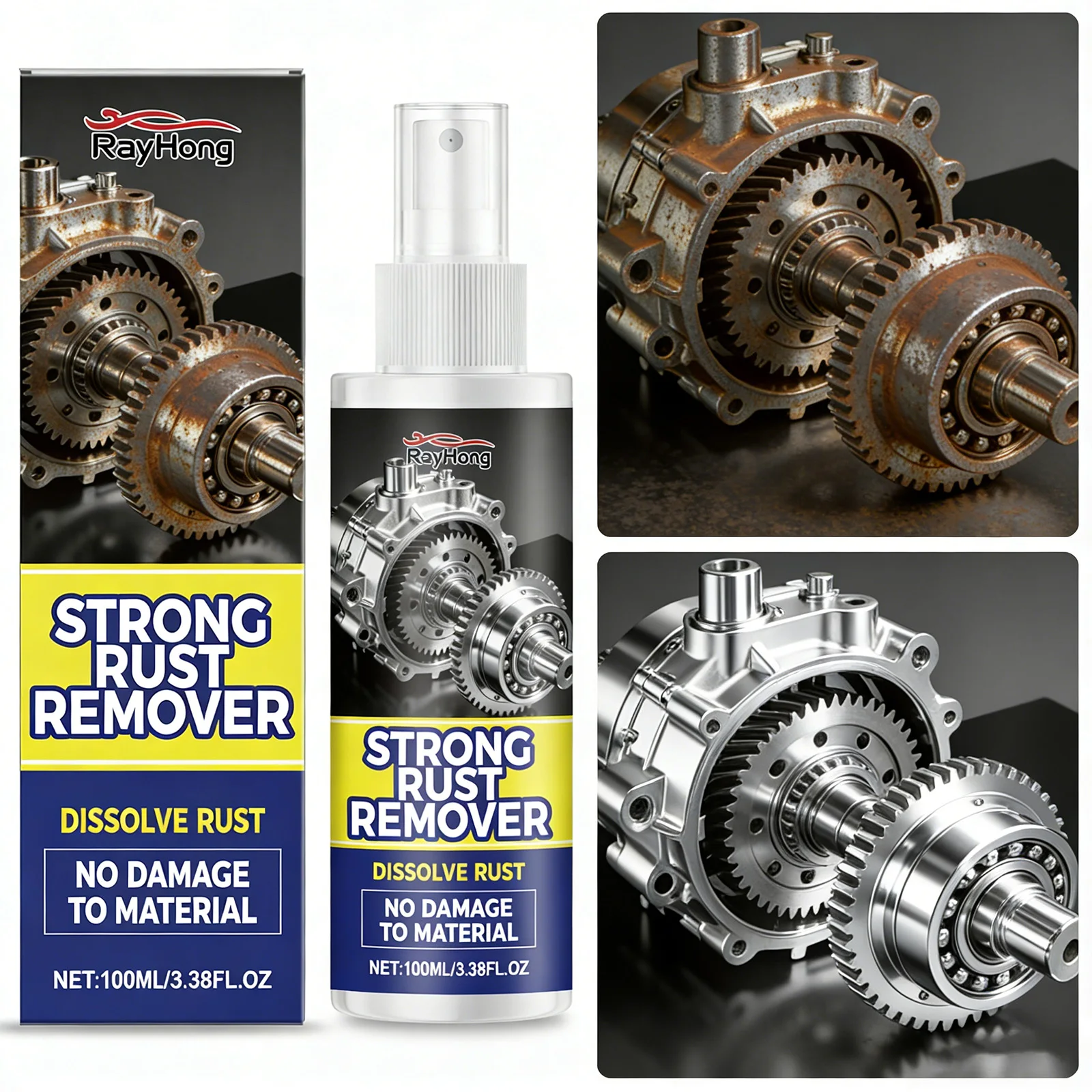 Rust Remover Spray - Fast Acting Degreaser for Alloy Rims & Metal Parts Brake & Chain Lubricant with Anti-Corrosion Protection