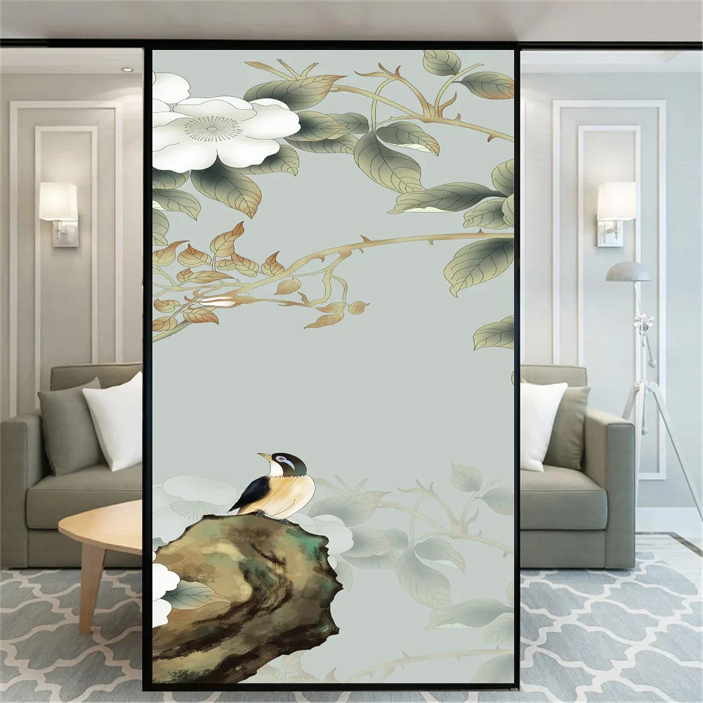 Static Cling Decorative Windows Film Privacy Flower and Bird Glass Window Stickers   Frosted Window Film for Home Decor