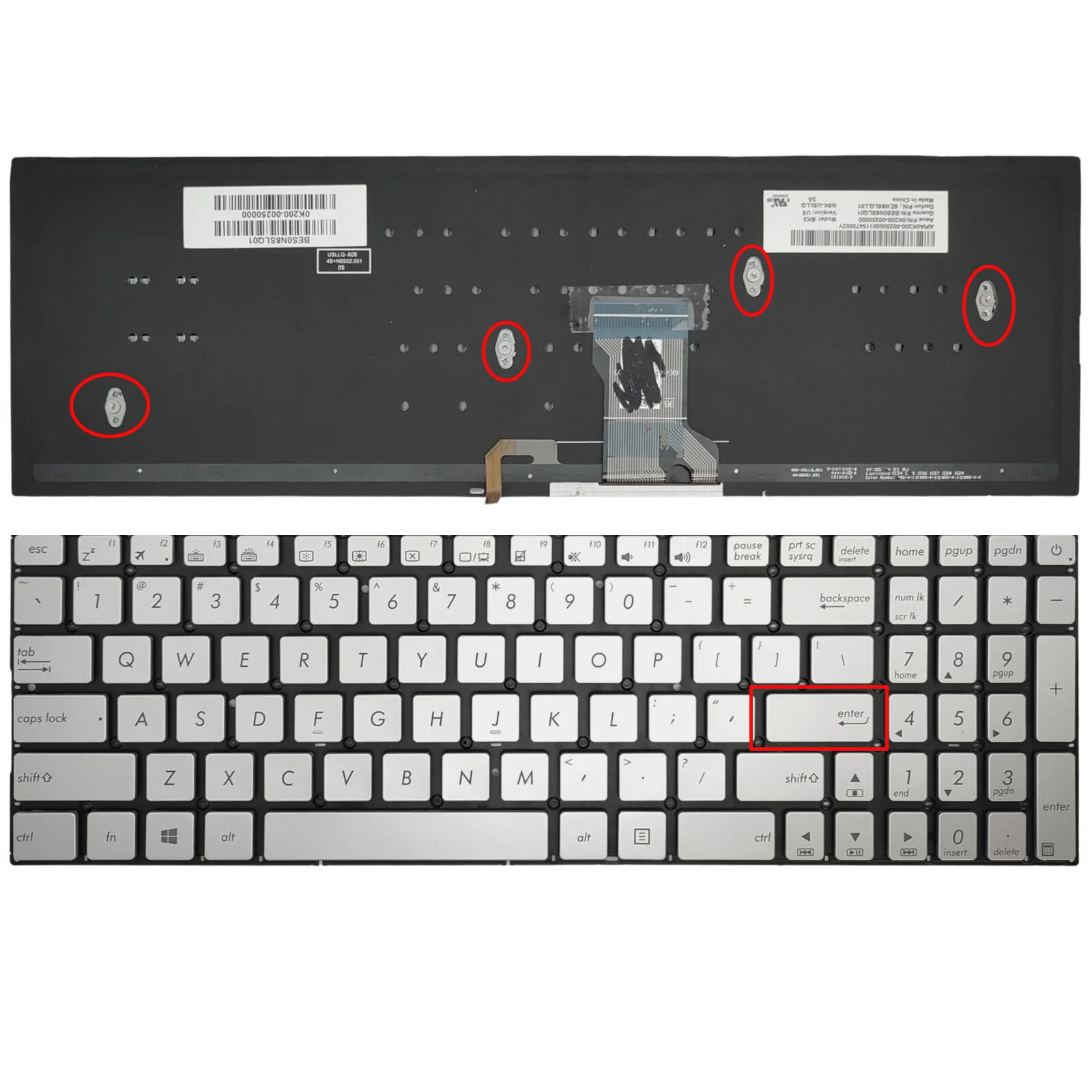 

US Backlit Keyboard for ASUS N501 N501J N501JM N541 N541L N541LA Q501 Q501L Q501LA Silver