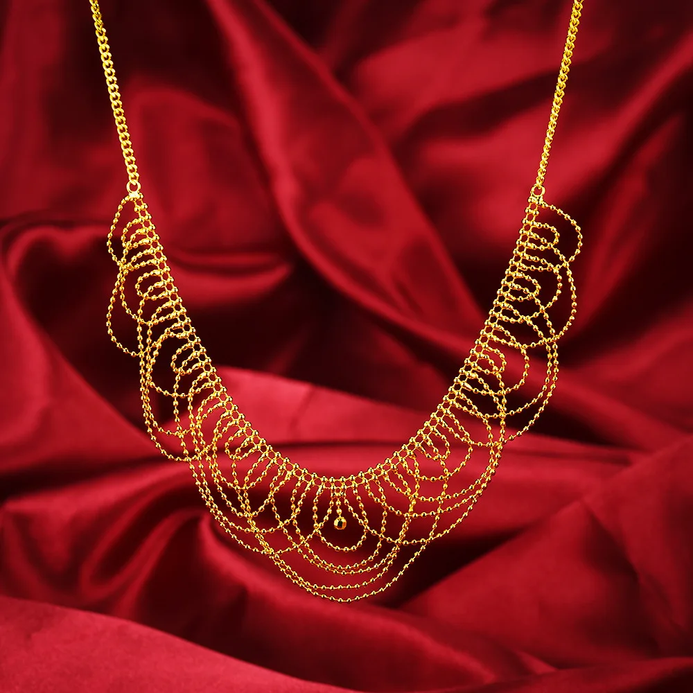 Snop Chinese Style Auspicious Golden Lace Choker Necklace Elegant Luxury Women Clavicle Chain Good Luck Blessing Jewelry For Ban