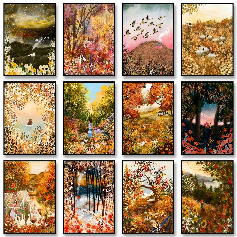 Autumn and Winter Nature Art Canvas Print Exquisite Illustrat Poster Extreme Art Canvas Painting Wall Art Picture for Home Decor