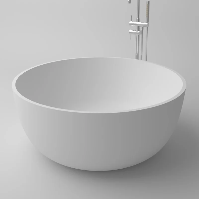 Simple Design Soaking Spa Bath Tub Freestanding Round Acrylic Solid Surface Bathtub For Hotel Project