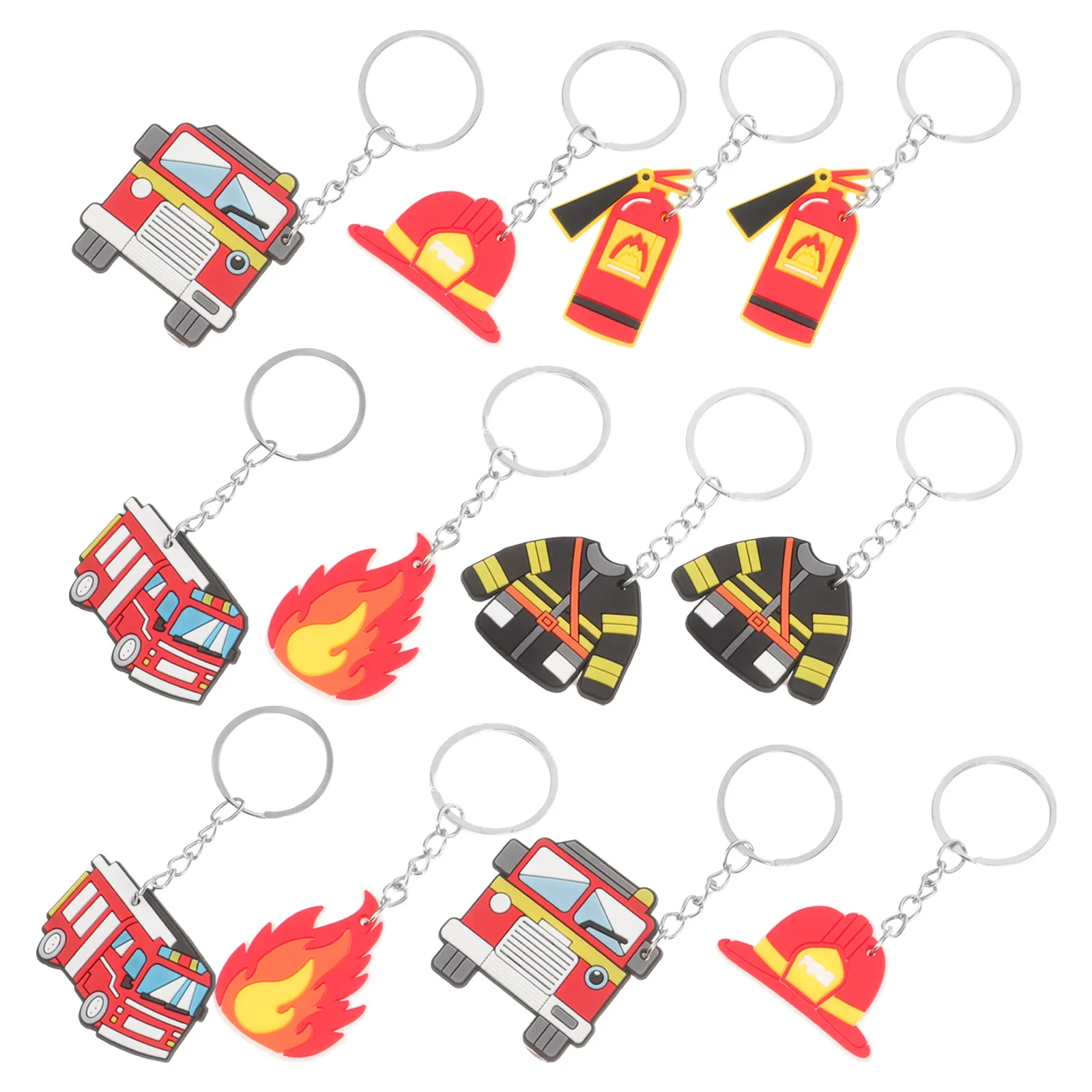 12Pcs Firefighter Keychain Fire Truck Key Pendant Decorative Key Ring Ornament for Keys Bag Purse Backpack Luggage Firefighter