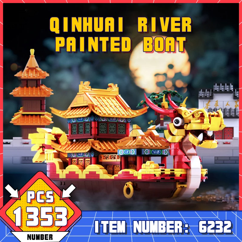

WG6232 Chinese Architecture Nanjing Qinhuai River Painting Boat Building Block Desktop Decoration Toy DIY Diamond Brick Boy Gift