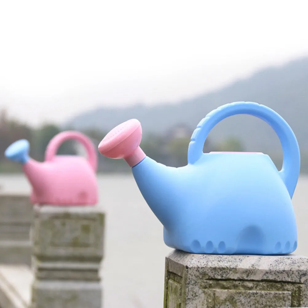1Pcs Kids Cartoon Elephant Watering Can 1.5L Sky Blue Pink Portable Handle Long Spout Watering Pot for Indoor Outdoor Plants