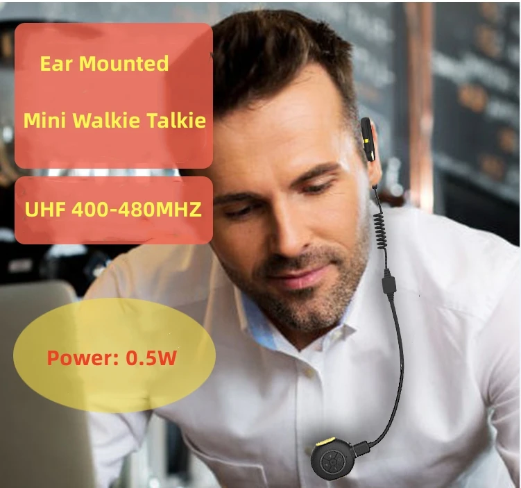 1Pcs Earhook Type Mini Walkie Talkie  25CH 0.5W UHF 400-480Mhz  Two way radio