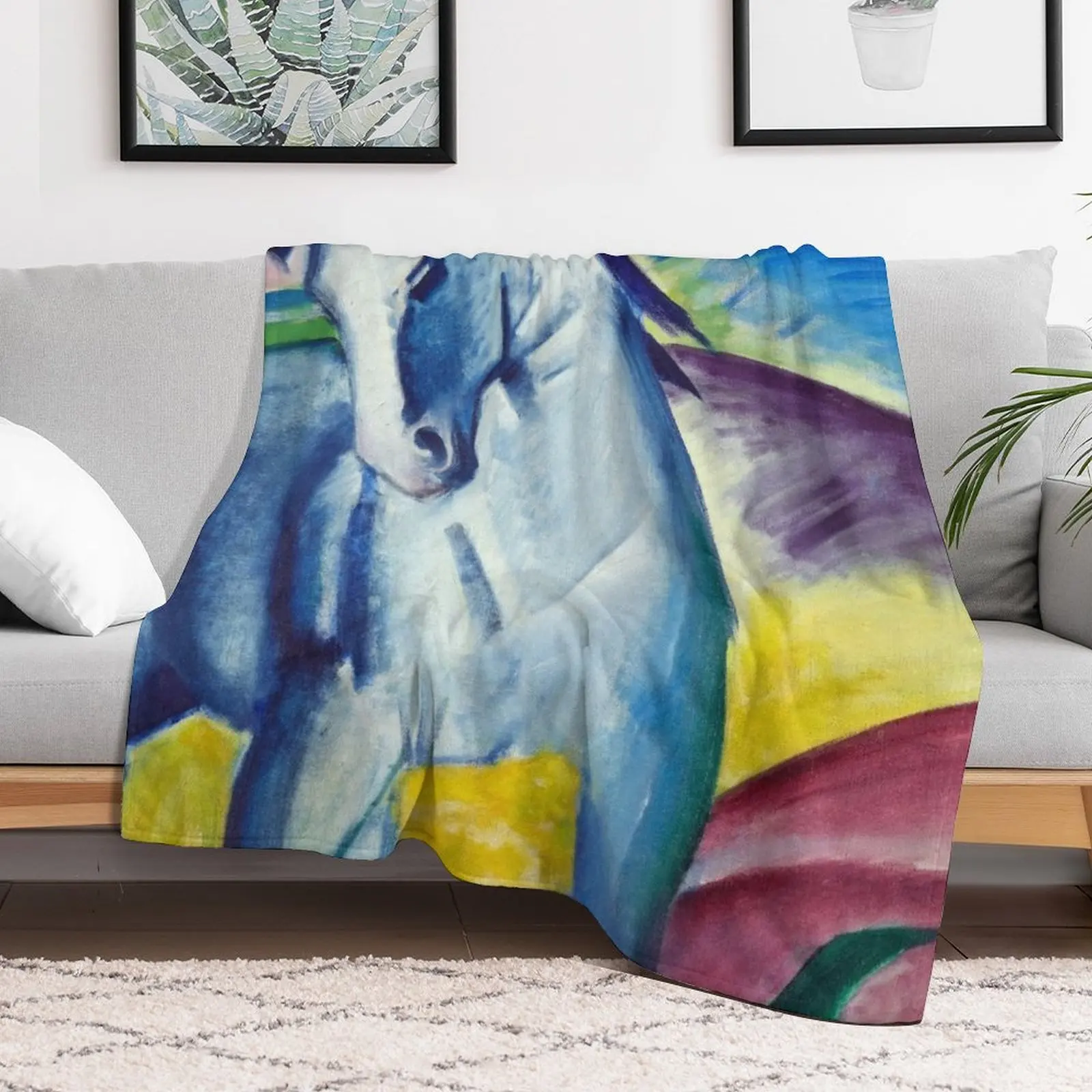 New Blue Horse I - Marc Franz Throw Blanket Quilt Warm Blankets