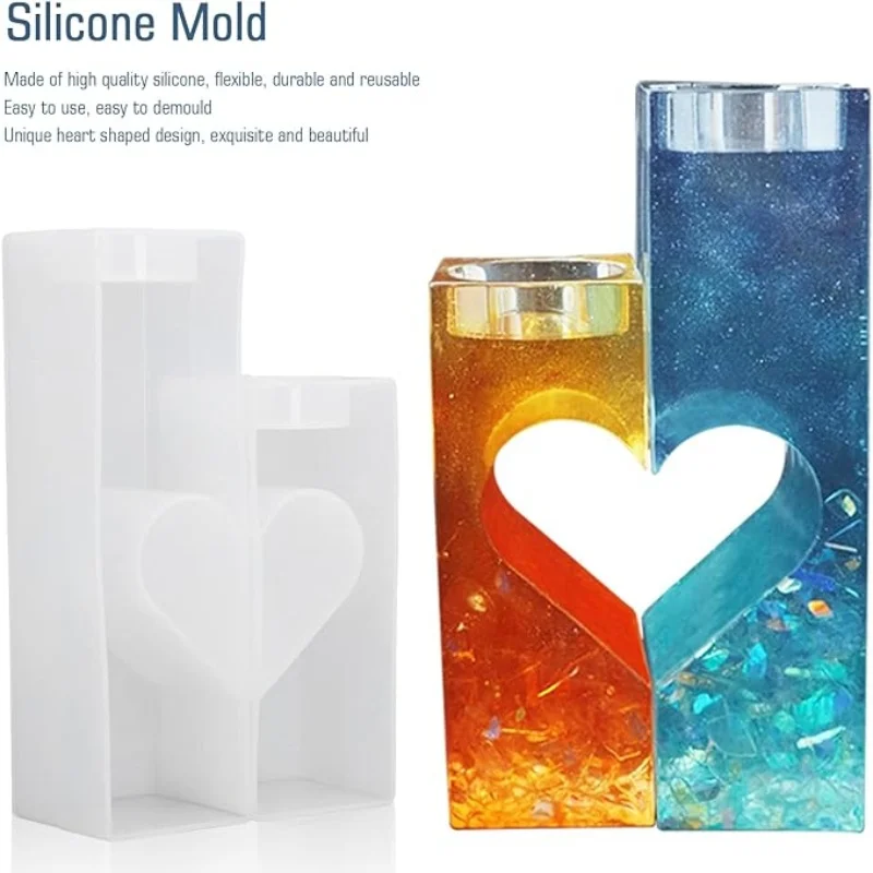 DIY Crystal Epoxy Resin Mold Valentine's Day Heart Shaped Rectangle Candle Holder Storage Box Silicone Mold