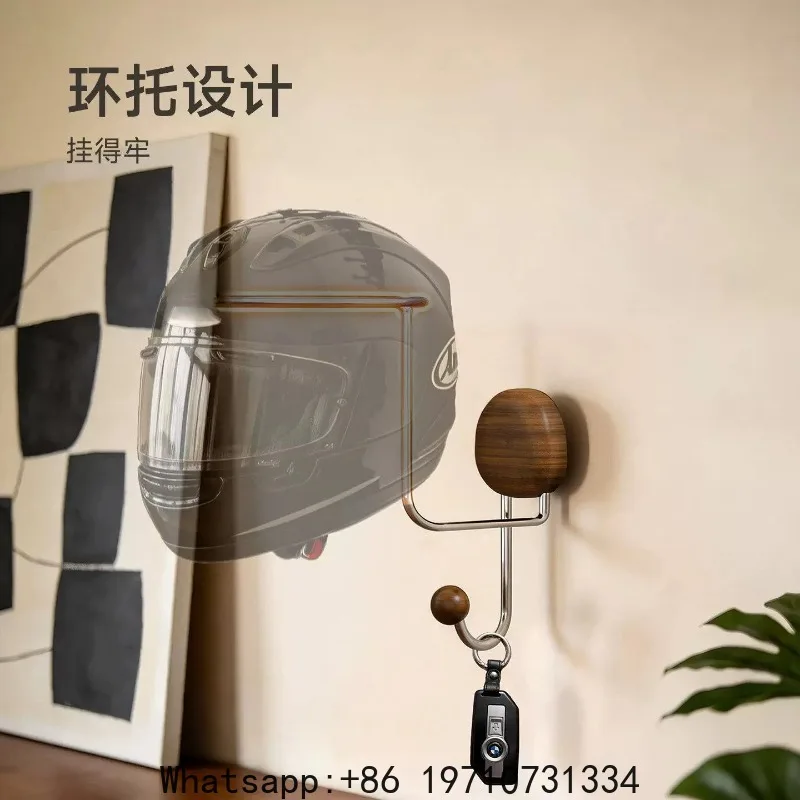 Walnut Locomotive Helmet Hook Electric Vehicle Light Luxury Household No Punching Wall Helmet Solid Wood Shelf