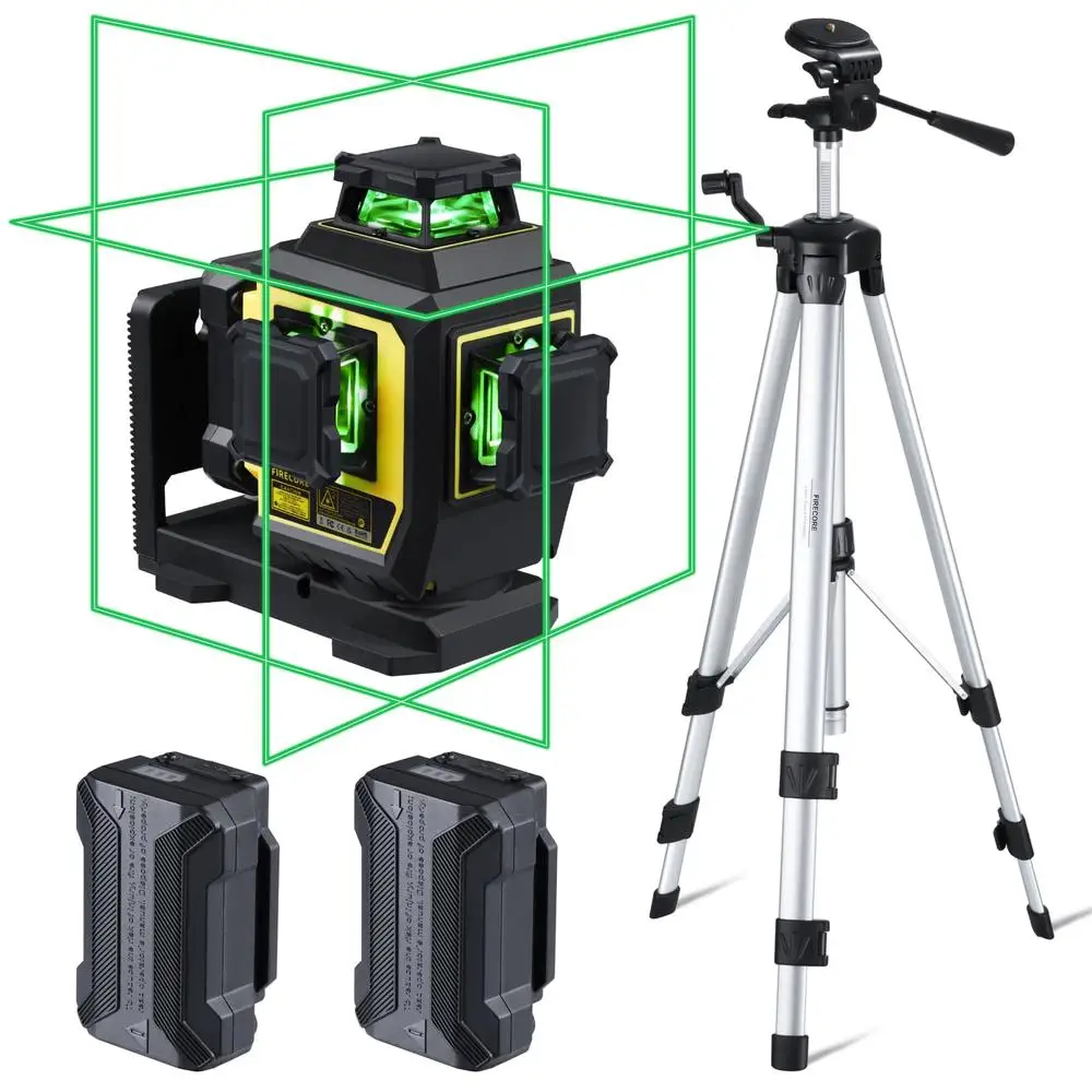 360 Green Beam Cross Line Laser Level with Tripod 3X360 Self Leveling 3 Gear Brightness Adjustment 9H Run Time IP54 Water/Dust