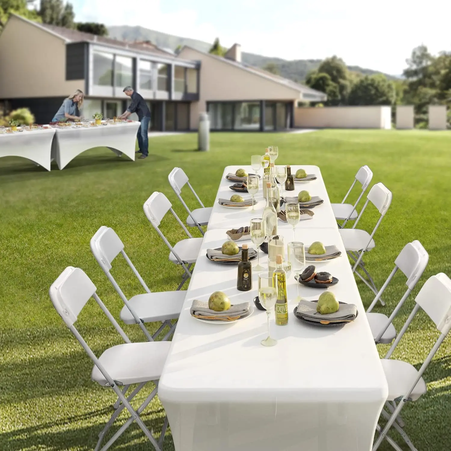 Folding Table 8ft, Portable Collapsible Plastic White Long for Party, Camping, Banquet, Craft, Dining, Wedding, Outdoor and