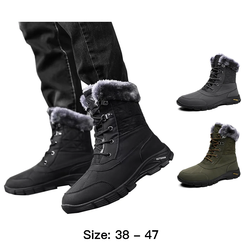 

Высококачественные кожаные зимние ботинки длиной до щиколотки для мужчин, новинка 2025 года, зимняя уличная походная обувь с горным мехом, плюшевая теплая обувь серого и зеленого цвета