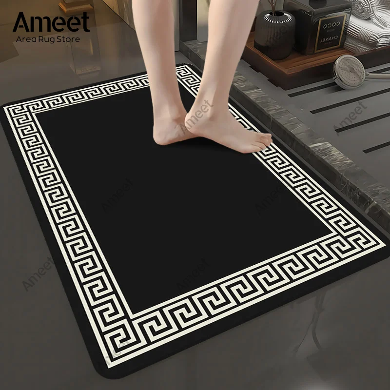 Non-slip Bath Mat Black White Super Absorbent Bathroom Floor Rug Toilet Shower Room Entrance Foot Mat Decoration Home Doormat