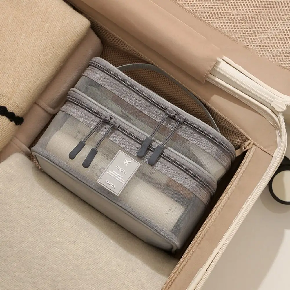 Zipper Mesh Cosmetic Bags 1/2/3 Layers Large Capacity Perspective Makeup Bag Wash Pouch Multifunctional Double-layer Storage Bag