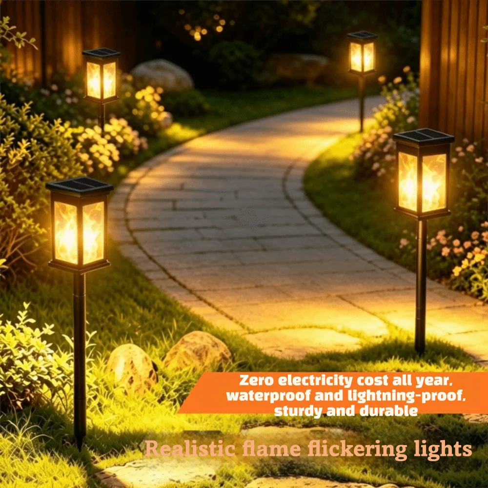 Waterproof Solar Pathway Lights Flickering Flame IP65 Waterproof Garden Path Light 3D Flame Simulated Flames Landscape Lights