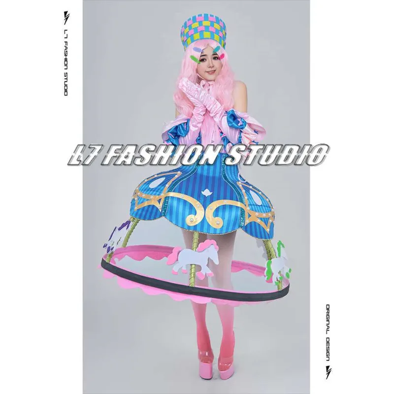 

New Cute Waist Carousel Dress Gogo Performance Dress Female Atmosphere Nightclub Bar Tour DS Cosplay