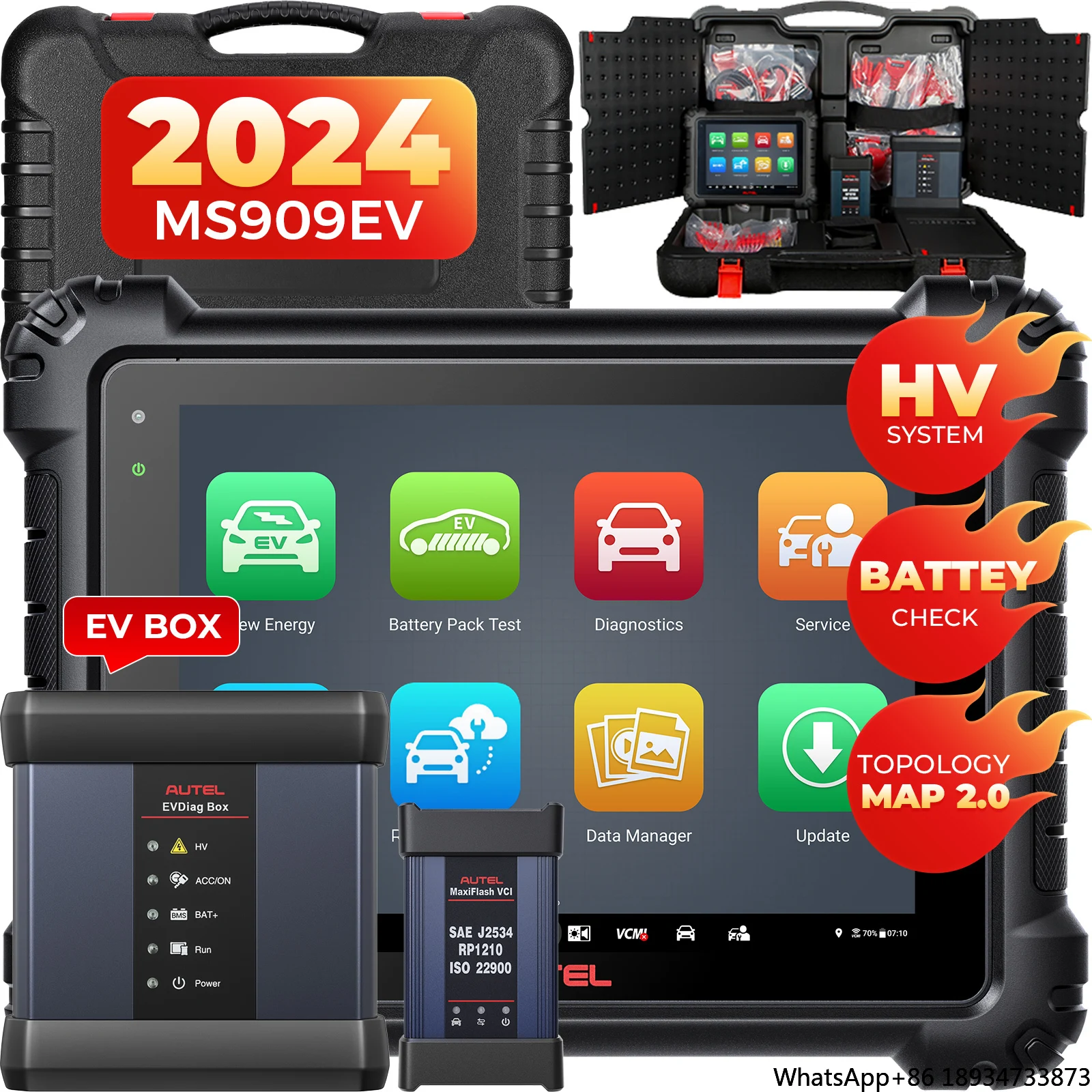 Autel Maxisys MS909EV with Maxiflash ECU Coding Programming Professional Automotive Scanner 1 Year Free Software Update Wifi BT