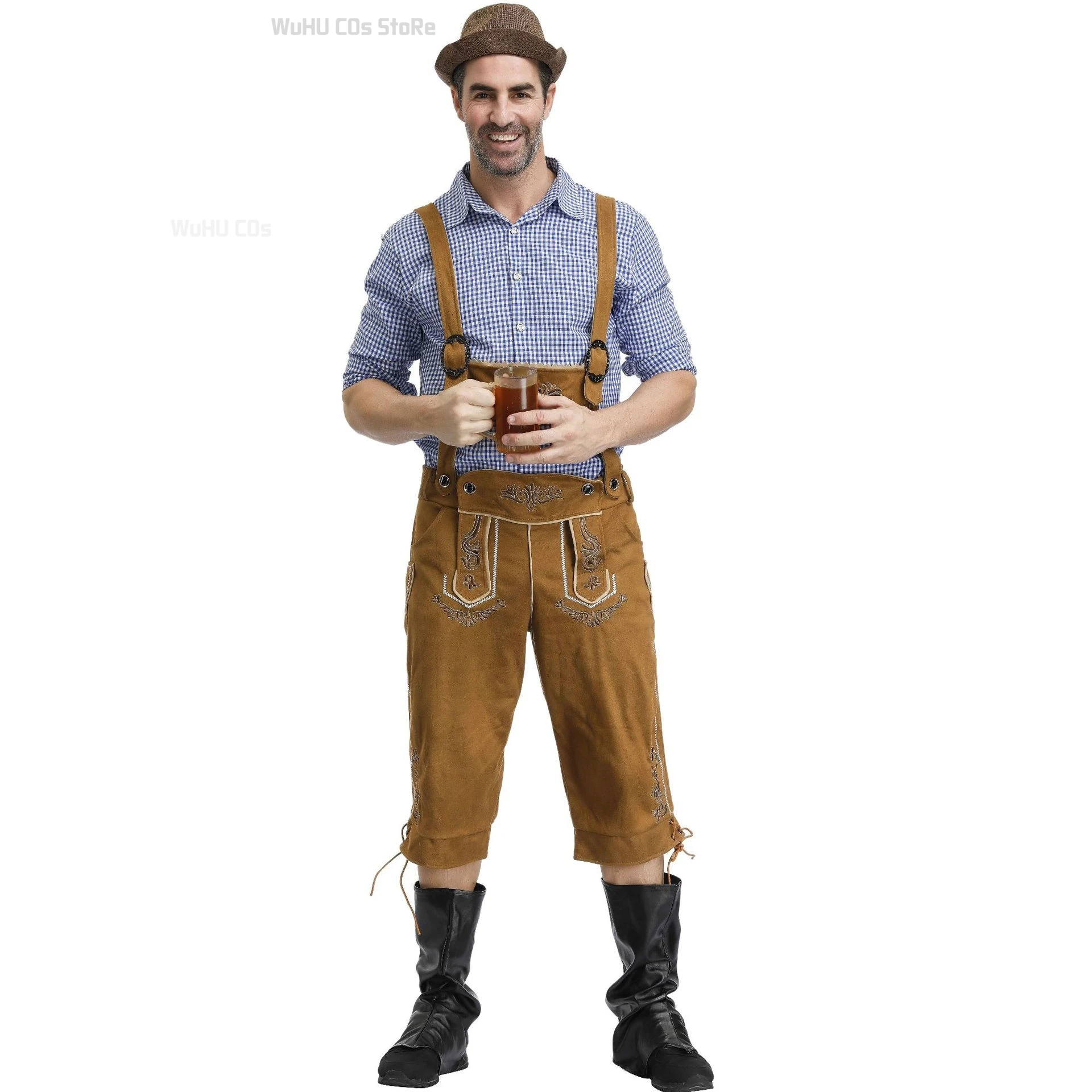 

Retro Male Oktoberfest Costumes German Octoberfest Beer Suspenders Shorts Outfit Shorts Traditional European country Clothing