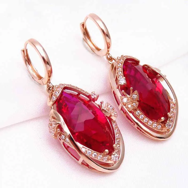 Luxury 585 purple gold inlaid ruby earrings for women butterfly crystal palace style romantic charm wedding dinner high jewelry