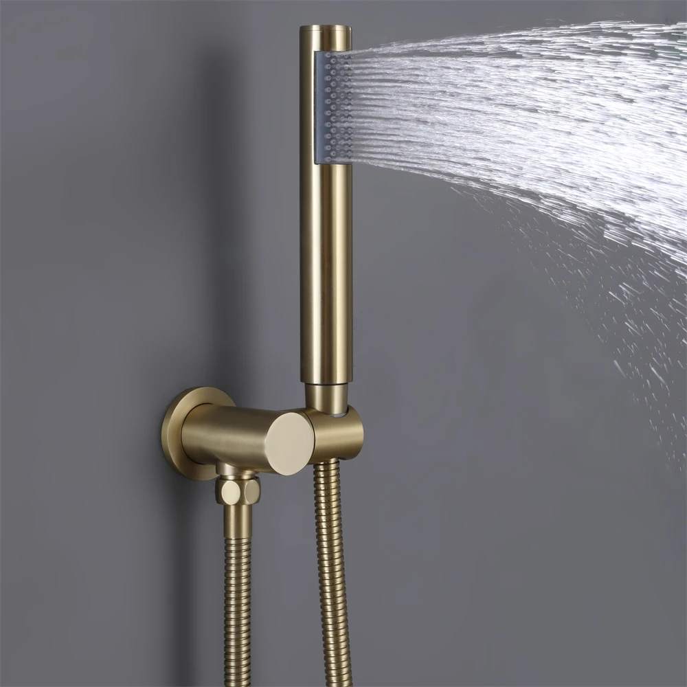 Matt Gold Bathroom Shower Hot and Cold Shower Mixer in Wall Mounted Rain Concealed Shower Set