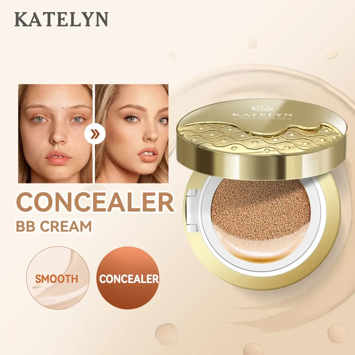 Women's Natural BB Cream Cushion Long-Lasting Moisturizing Skin Care Compact Refillable Makeup for Healthy Glowing Skin