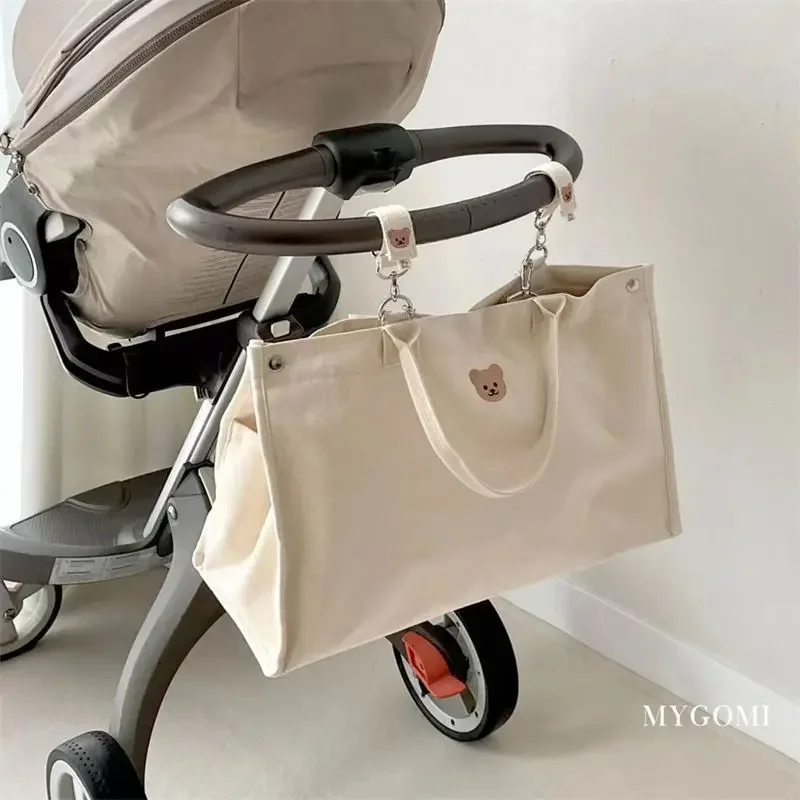 Embroidered Bear Bag Large Capacity Canvas Tote Bag Fashion Multi‑Functional Going‑Out Mom Handbag for Daily Outdoor Use