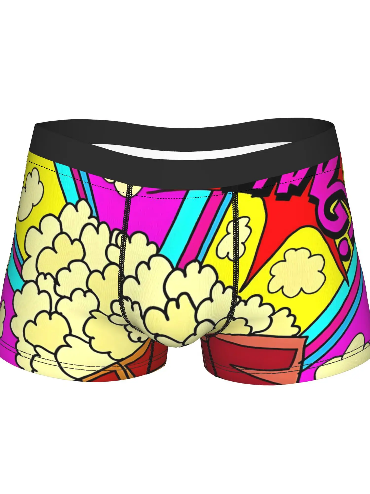 

Pop Art Popcorn Print with Bold Retro Stripes, Soft Stretch Breathable Underwear, Fun Comic Book Style Comfy Boxers