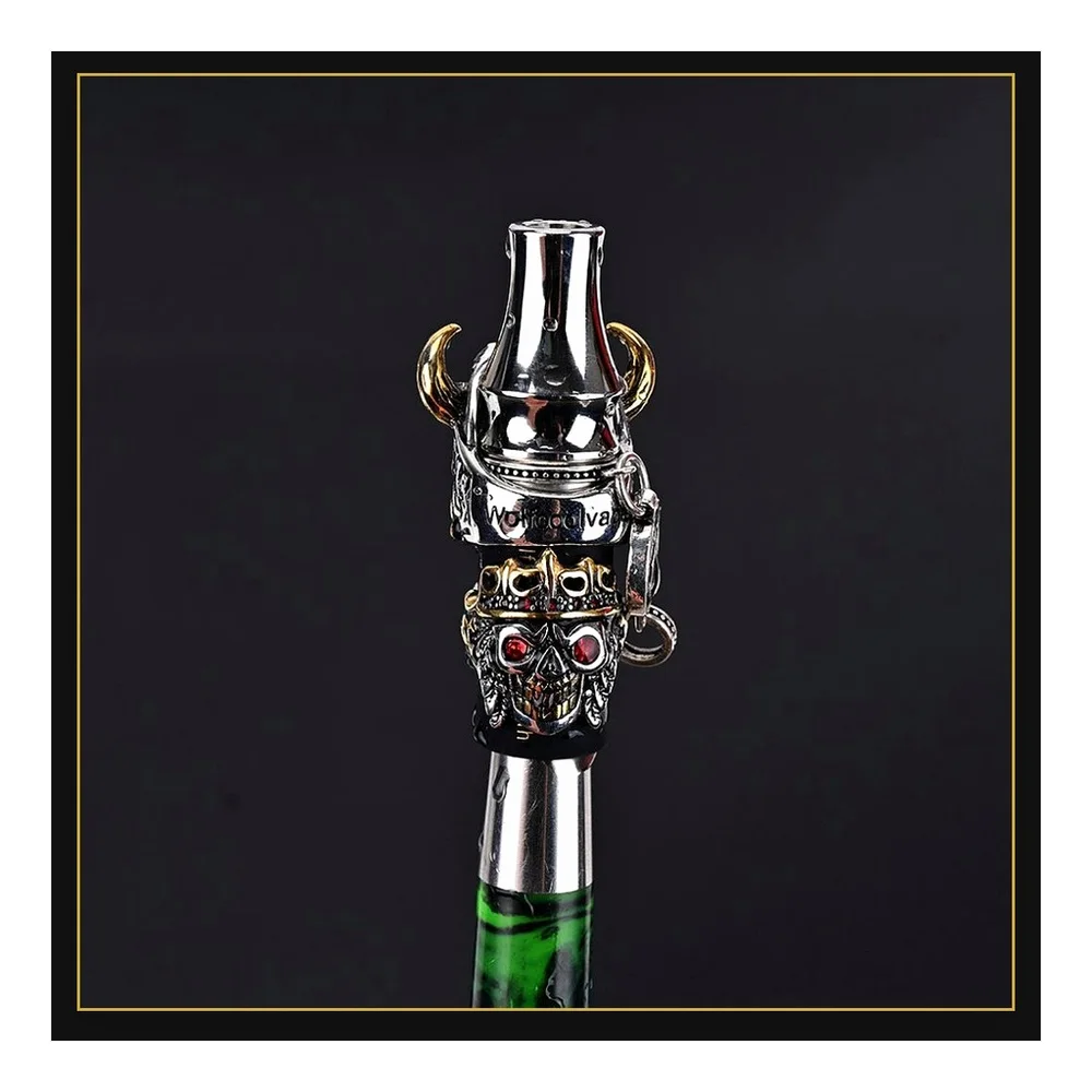 Punk Style Titanium Alloy Water Pipe Holder with Skull Carving and Horn Shape - Unique Heavy Metal Accessories