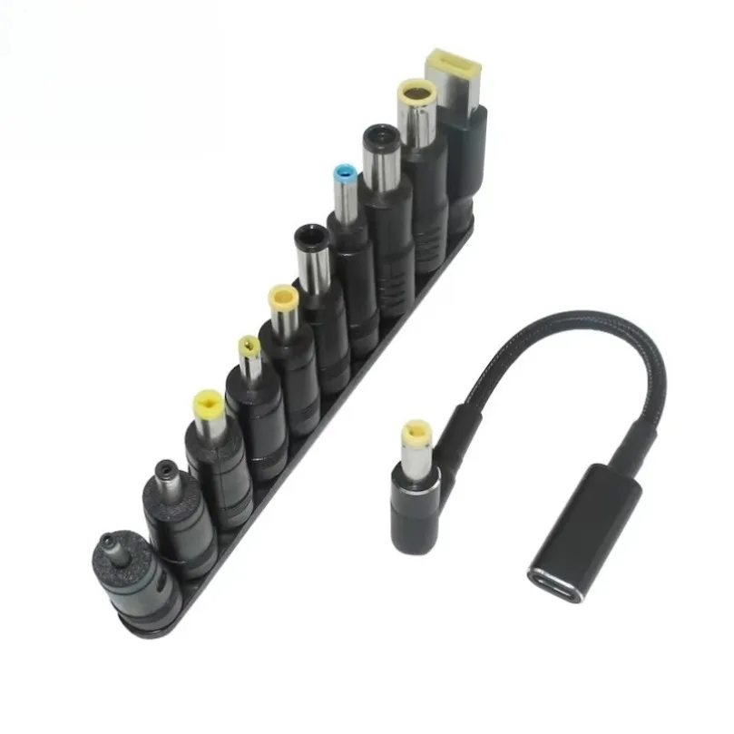 USB-C Female to DC Male Jack Power Converter 100W PD Charging Cord 10 Replaceable DC Tips Universal For Laptop Notebook