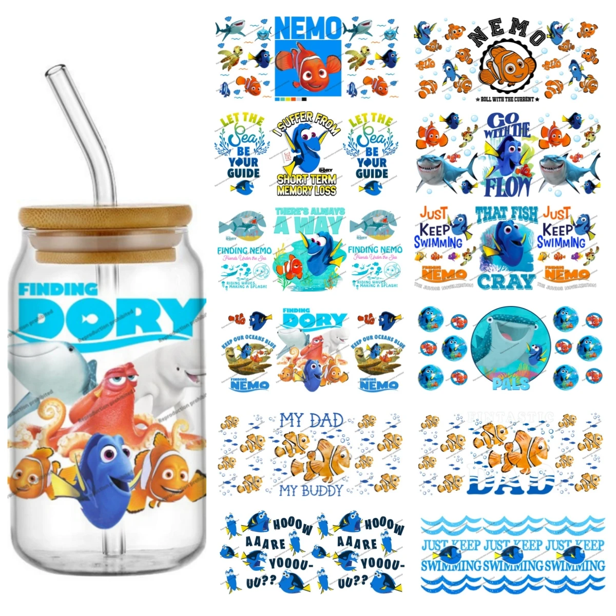 

funko Finding Nemo series easy peel waterproof DIY Decals 3D transfers uvdtf stickers 16oz uv dtf cup wraps for Libbey Glasses
