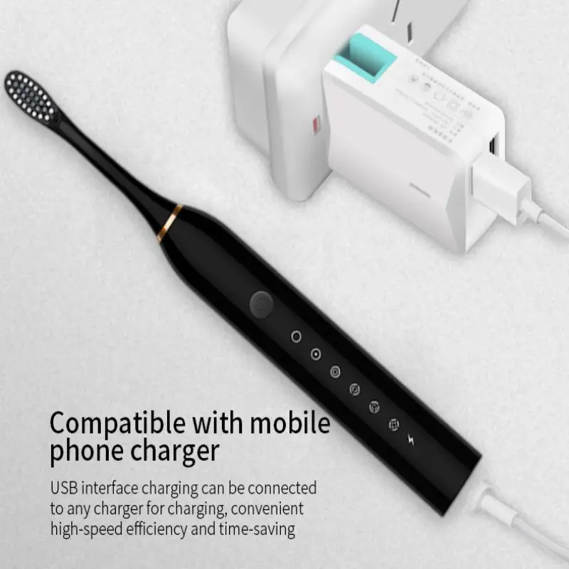 USB Rechargeable High Frequency Cleaning 6 Cleaning Mode Sonic Electric Toothbrush For Adults IPX7 Waterproof With 4 Brush Heads