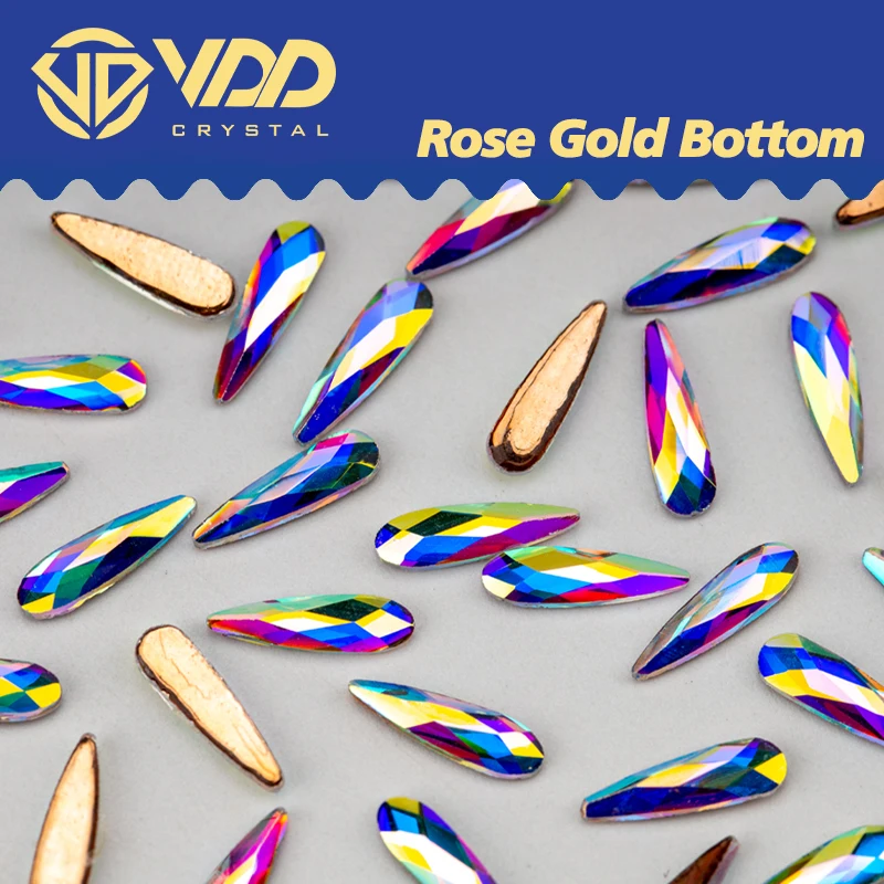 VDD Drop 3x10mm 100Pcs/500Pcs Glass Crystal Rhinestones Rose Gold Bottom Flatback Hot Fix Strass Shape Glitter Stones Wholesale